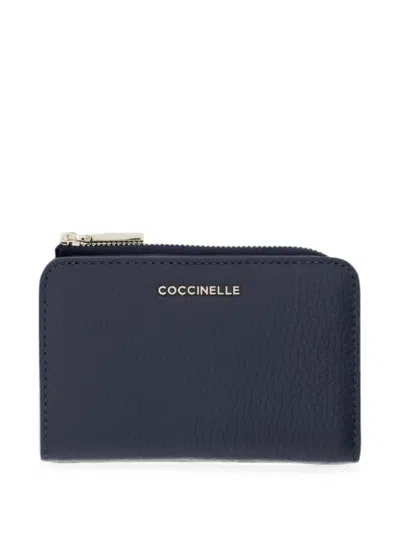 Coccinelle Small Metallic Logo-print Leather Wallet In Blue