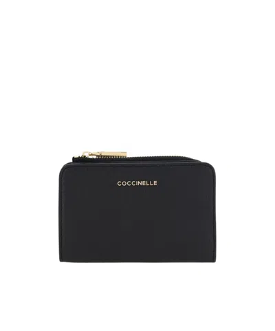 Coccinelle Small Metallic Soft Leather Wallet In Black