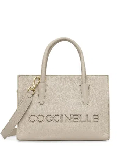 Coccinelle Small Milsa 26 Logo-debossed Tote Bag In Nude