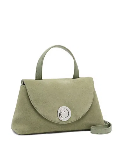 Coccinelle Small Nikla Circular-lock Suede Tote Bag In Green