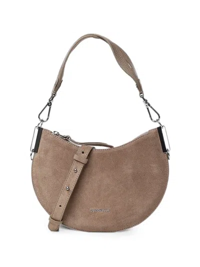 Coccinelle Small Suede Crescent Tote Bag In Brown