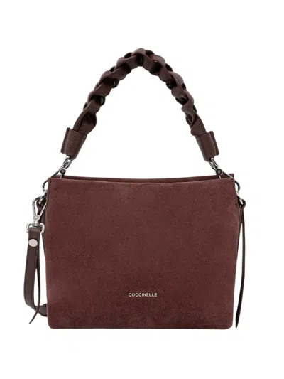 Coccinelle Small Suede Handbag With Braided Handle And Zip Closure In Brown