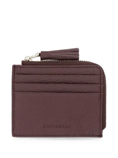 Coccinelle Small Tassel Pebbled-leather Cardholder In Brown