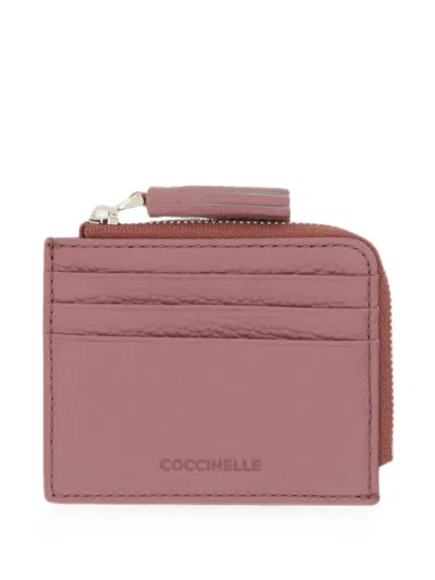 Coccinelle Small Tassel Pebbled-leather Cardholder In Pink