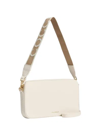 Coccinelle Small Tebe Grained Leather Shoulder Bag In White