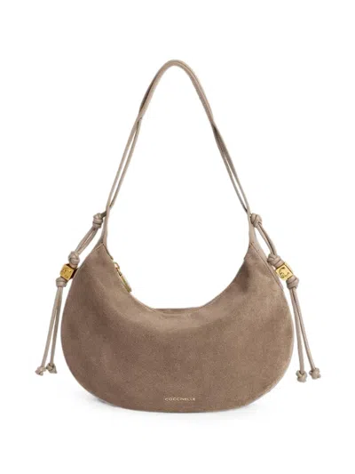 Coccinelle Small Thess Suede Tote Bag In Brown
