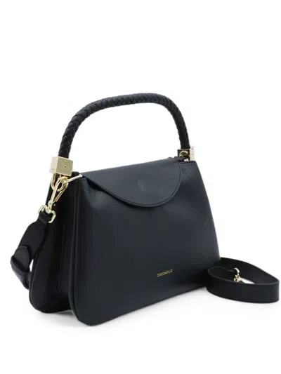 Coccinelle Small Tiggy Braided-handle Leather Tote Bag In Black
