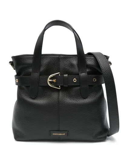 COCCINELLE COCCINELLE SMALL TOTE BAG WITH BELT IN BLACK LEATHER