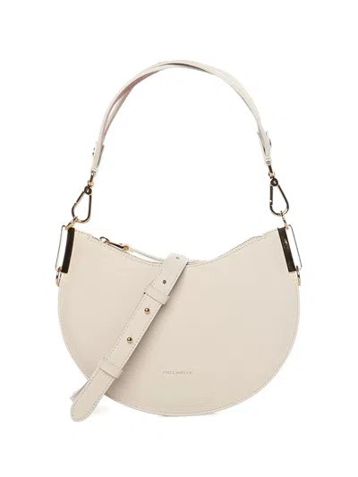 Coccinelle Small Zip Leather Shoulder Bag In Neutral