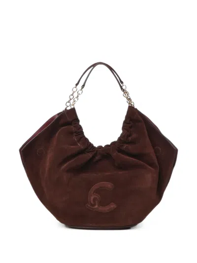Coccinelle Smash Logo-patch Suede Tote Bag In Brown