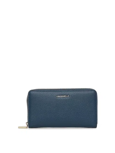 Coccinelle Soft Metallic Wallet In Blue