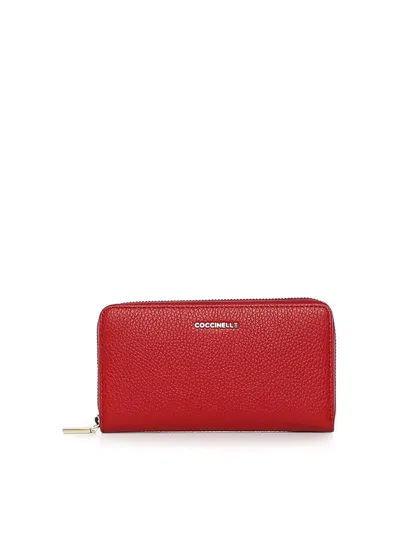 Coccinelle Pebbled Texture Compact Purse And Cardholder In Red