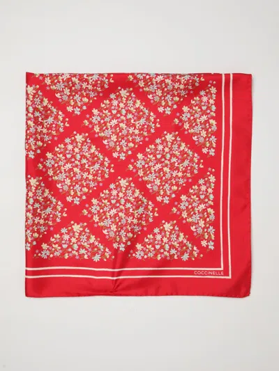 Coccinelle Square Silk Scarf With All-over Floral Print In Red