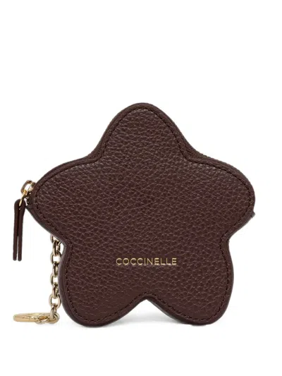 Coccinelle Star-shaped Pebbled Leather Keyring In Burgundy
