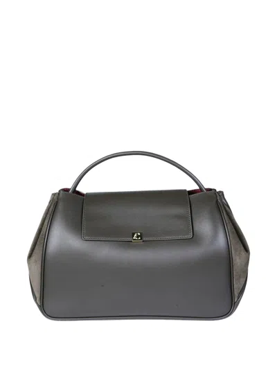 Coccinelle Structured Grey Leather Handbag With Suede Side Panels In Gray