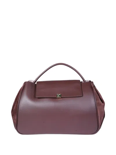 Coccinelle Structured Leather Handbag With Suede-like Sides And Flap Closure In Burgundy