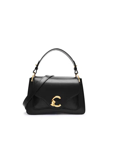 Coccinelle Structured Small Handbag With Geometric Lines And Accordion Design In Black