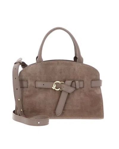 Coccinelle Structured Suede Handbag With Removable Shoulder Strap In Brown