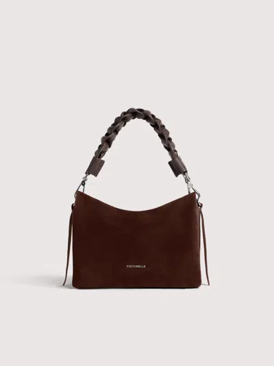 Coccinelle Suede And Grained Leather Handbag Boheme Suede Bimaterial Small In Brown