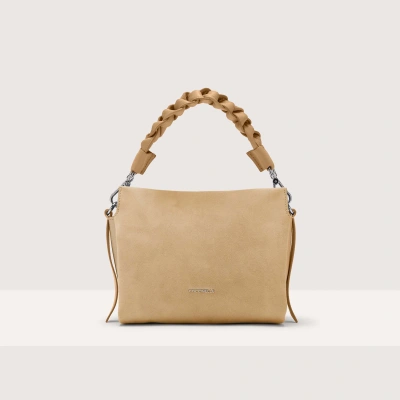 Coccinelle Suede And Grained Leather Handbag Boheme Suede Bimaterial Small In Fresh Beige