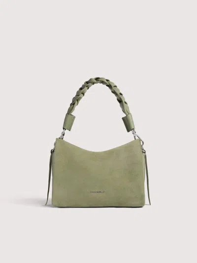 Coccinelle Suede And Grained Leather Handbag Boheme Suede Bimaterial Small In Green