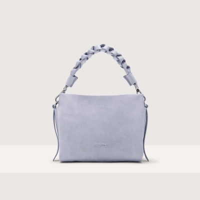 Coccinelle Suede And Grained Leather Handbag Boheme Suede Bimaterial Small In Mist Blue