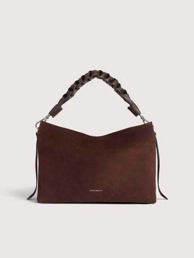 Coccinelle Suede And Grained Leather Shoulder Bag Boheme Suede Bimaterial Medium In Brown