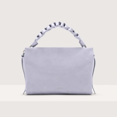 Coccinelle Suede And Grained Leather Shoulder Bag Boheme Suede Bimaterial Medium In Mist Blue