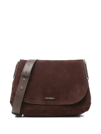 Coccinelle Suede Leather Shoulder Bag In Brown
