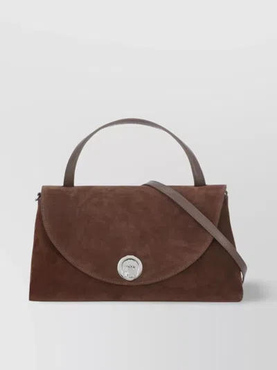 Coccinelle Suede Leather Shoulder Bag With Top Handle In Brown