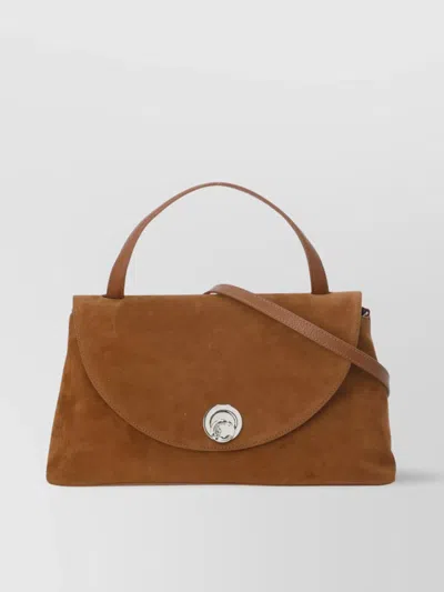Coccinelle Suede Leather Shoulder Bag With Top Handle In Brown