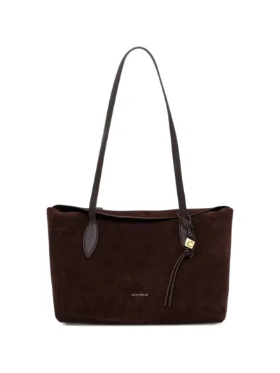Coccinelle Suede Logo-charm Tote Bag In Brown