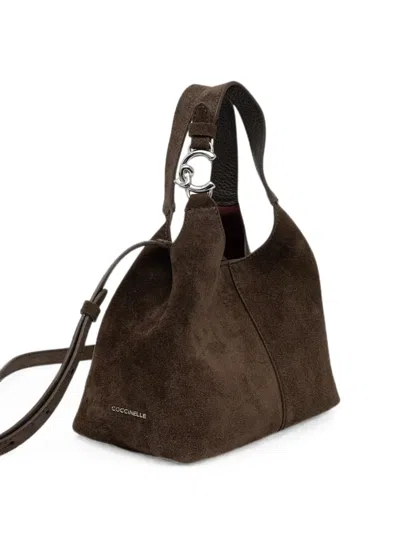 Coccinelle Suede Logo-plaque Tote Bag In Brown