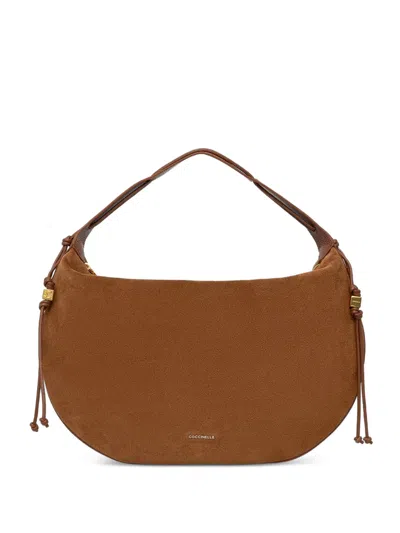 Coccinelle Suede Logo-print Tote Bag In Brown