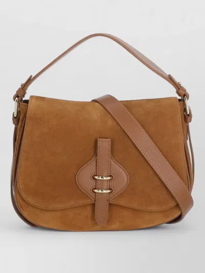 Coccinelle Suede Shoulder Bag Dual Compartments Strap In Brown