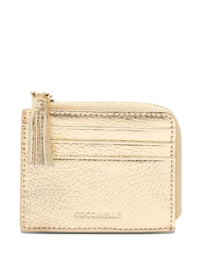 Coccinelle Tassel Zip-fastening Leather Card Holder In Nude