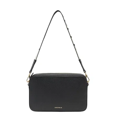 Coccinelle Tebe Textured Zip-top Crossbody Bag In Black