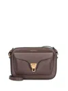Coccinelle Textured Calfskin Shoulder Bag With Gold-tone Clasp In Brown