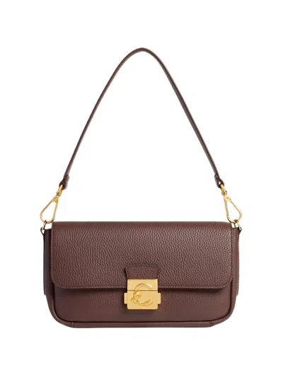 Coccinelle Textured Leather Medium Handbag With Gold-tone Lock Detail In Brown