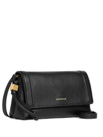 Coccinelle Thess Grained Leather Shoulder Bag In Black