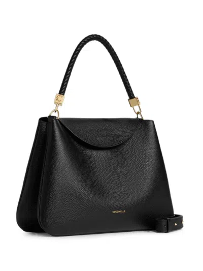 Coccinelle Tiggy Braided-handle Leather Tote Bag In Black