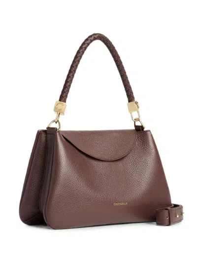 Coccinelle Tiggy Braided-handle Pebbled Leather Tote Bag In Brown