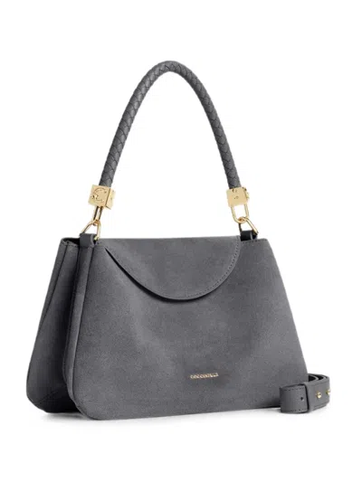 Coccinelle Tiggy Braided-handle Suede Tote Bag In Grey