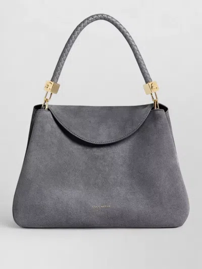 Coccinelle Tiggy Suede Shoulder Bag Braided Handle In Gray