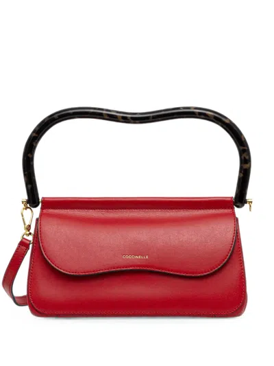 Coccinelle Tortoiseshell-effect Logo-print Leather Tote Bag In Red