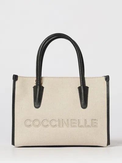 Coccinelle Logo-embroidered Leather-trim Tote Bag In Neutral