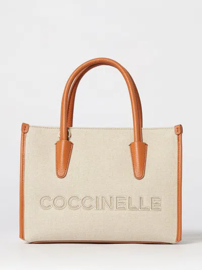 Coccinelle Logo-embroidered Leather-trim Tote Bag In Neutral