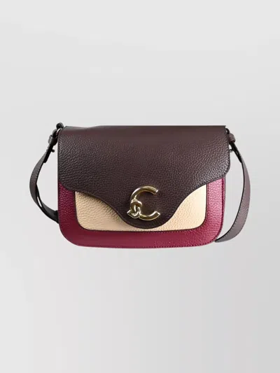 Coccinelle Tricolor Crossbody Bag Adjustable Strap In Brown