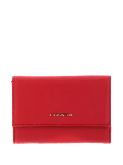 Coccinelle Trifold Leather Wallet In Red