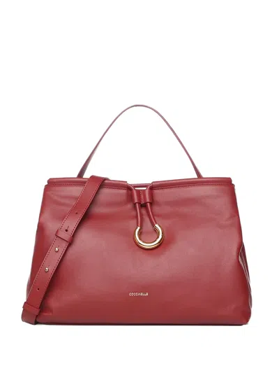 Coccinelle Tubular Knot Leather Tote Bag In Red